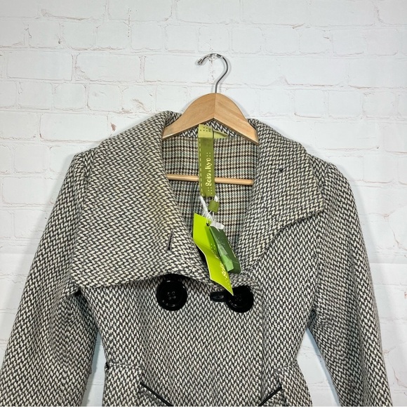 Soia & Kyo Gemma Coat Womens Small Gray Checkered Belted Peacoat Jacket NWT - Picture 2 of 16